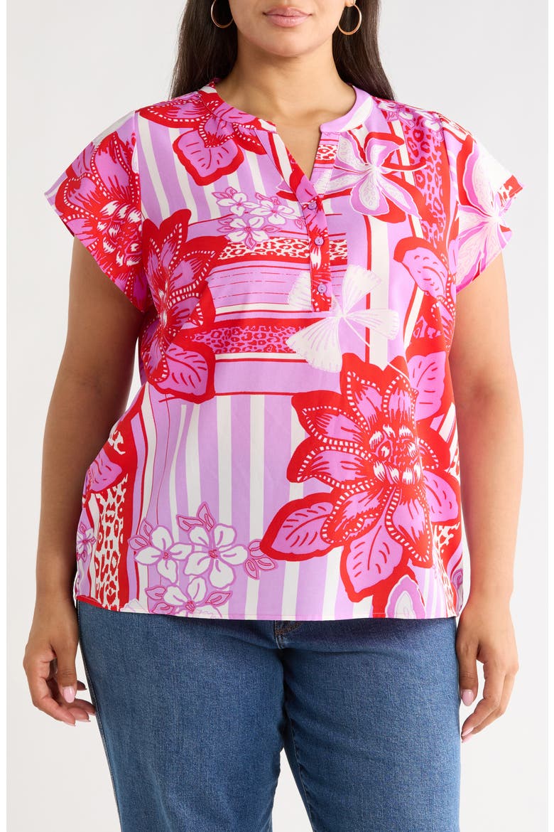 Barba Tropical Flutter Sleeve Top, Main, color, RED-WHITE