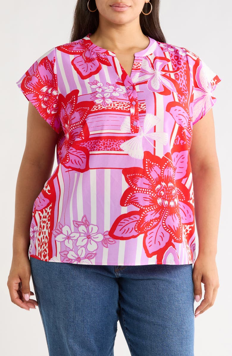 SUGARLIPS Barba Tropical Flutter Sleeve Top, Main, color, Red-White