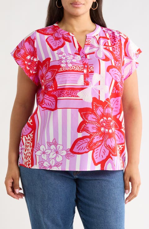 Barba Tropical Flutter Sleeve Top (Plus)