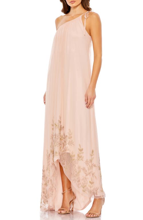 Mac Duggal Asymmetrical One Shoulder Beaded Hem Mesh Gown in Rose at Nordstrom, Size 6