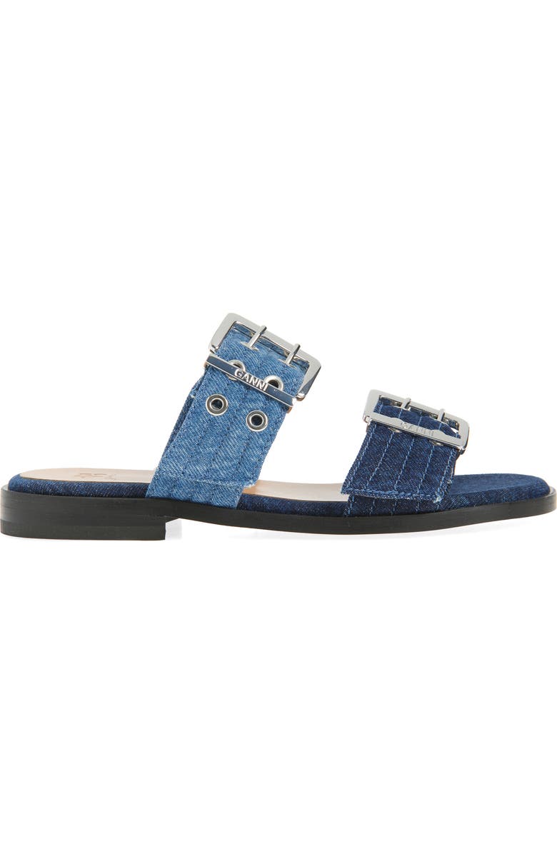 Ganni Feminine Buckle Strap Denim Slide Sandal, Alternate, color, Mid Blue Vintage