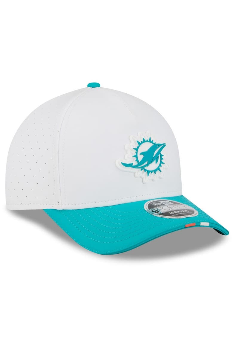 Men's New Era  White/Aqua Miami Dolphins 2025 NFL Training Camp A-Frame 9FORTY Adjustable Hat, Alternate, color, White