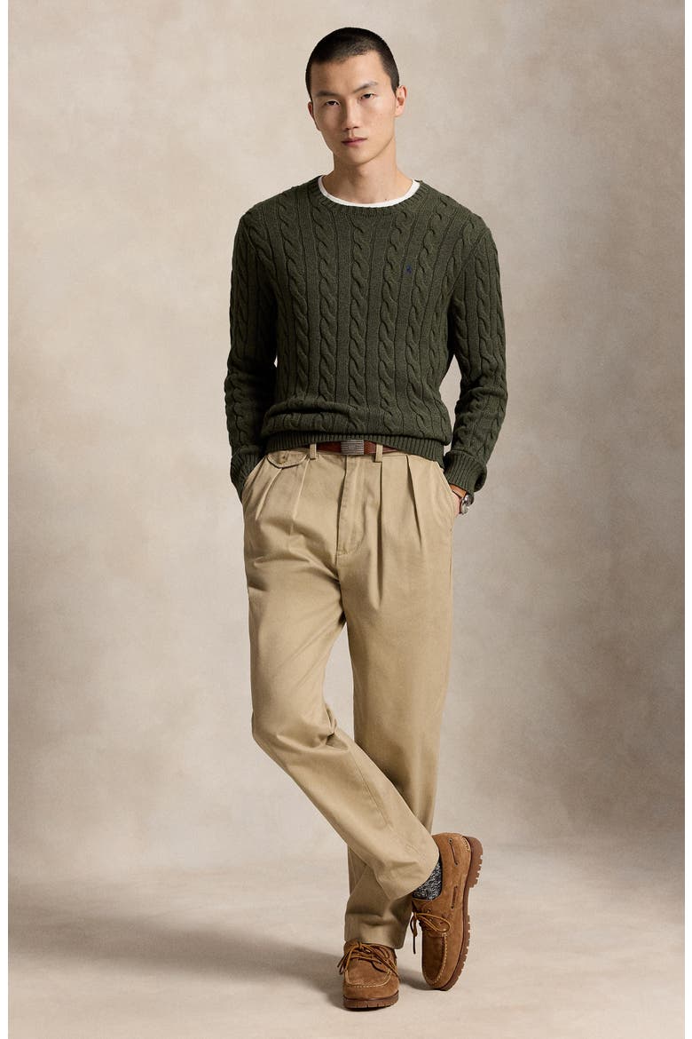 Cable Stitch Cotton Crewneck Sweater, Alternate, color, OLVHTHR
