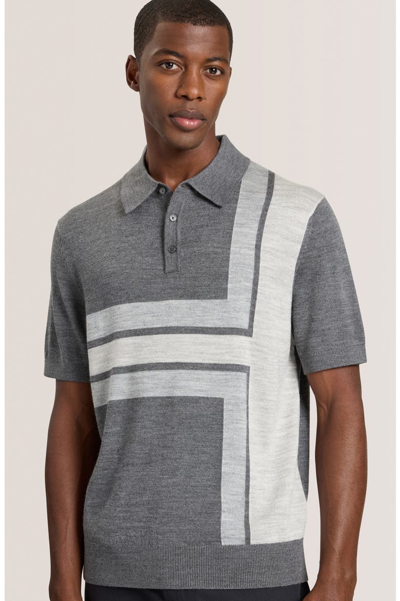 Intarsia Merino Wool Blend Sweater Polo, Alternate, color, CASTLEROCK HEATHER