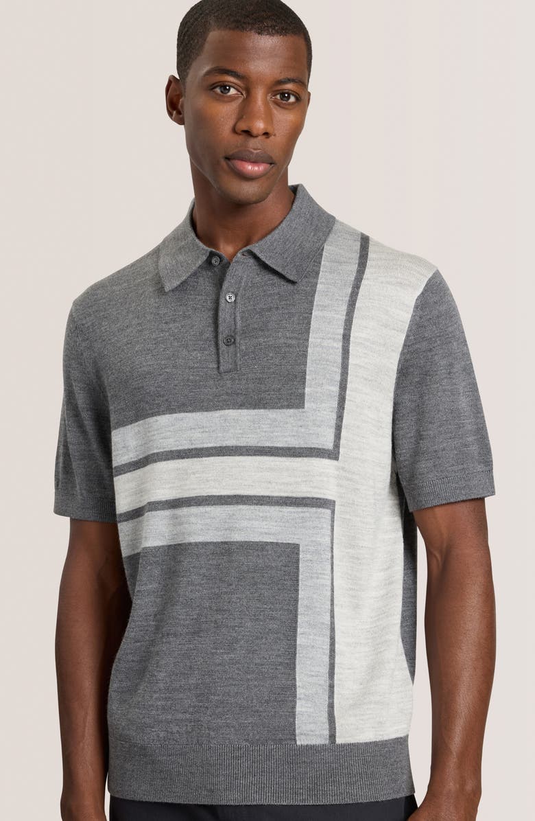Ted Baker Intarsia Merino Wool Blend Sweater Polo, Alternate, color, Castlerock Heather