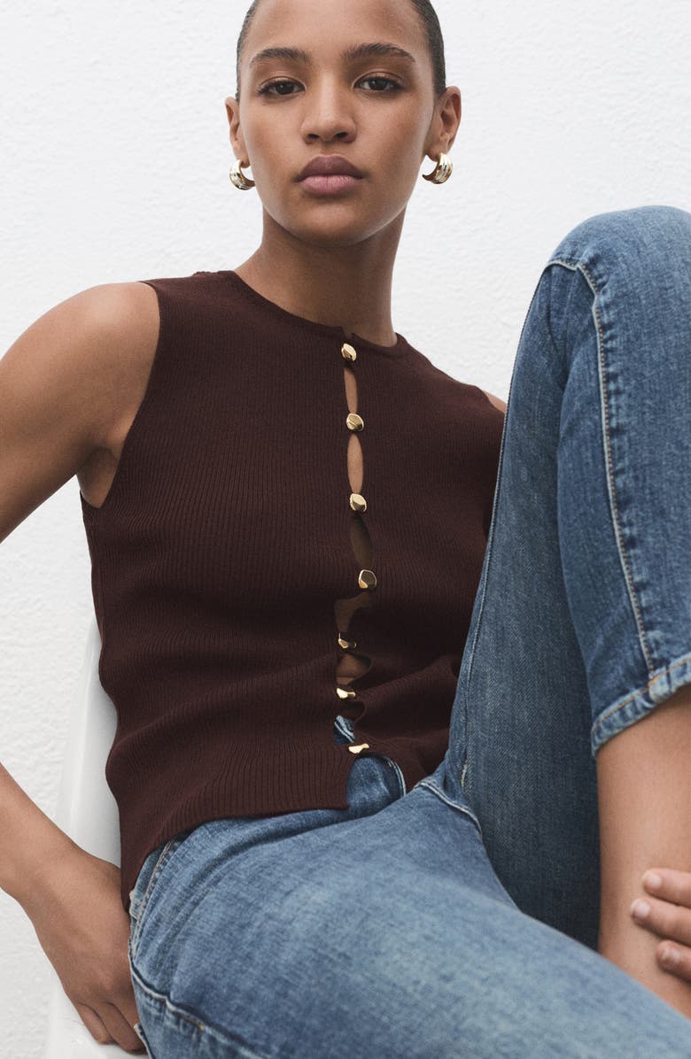 MANGO Knit Sweater Vest, Alternate, color, Brown