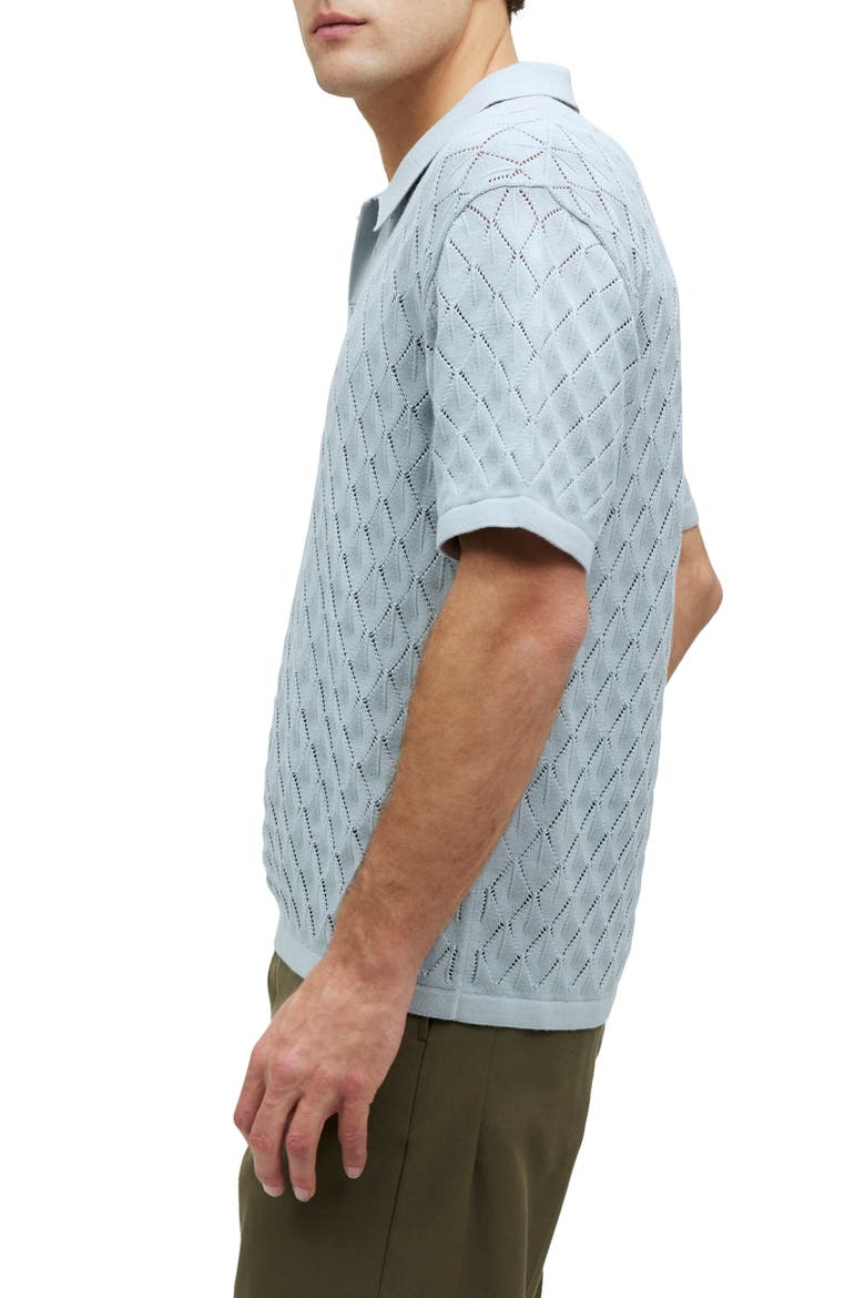 Diamond Stitch Johnny Collar Polo Sweater, Alternate, color, GLASSWARE BLUE