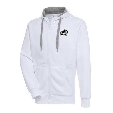 Men's Antigua  White Colorado Avalanche Metallic Logo Victory Full-Zip Hoodie