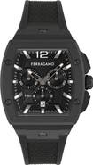 FERRAGAMO F-80 Tonneau Chronograph Silicone Strap Watch, mmx 42mm