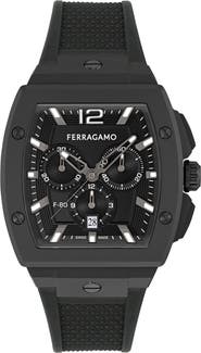 FERRAGAMO F-80 Tonneau Chronograph Silicone Strap Watch, mmx 42mm