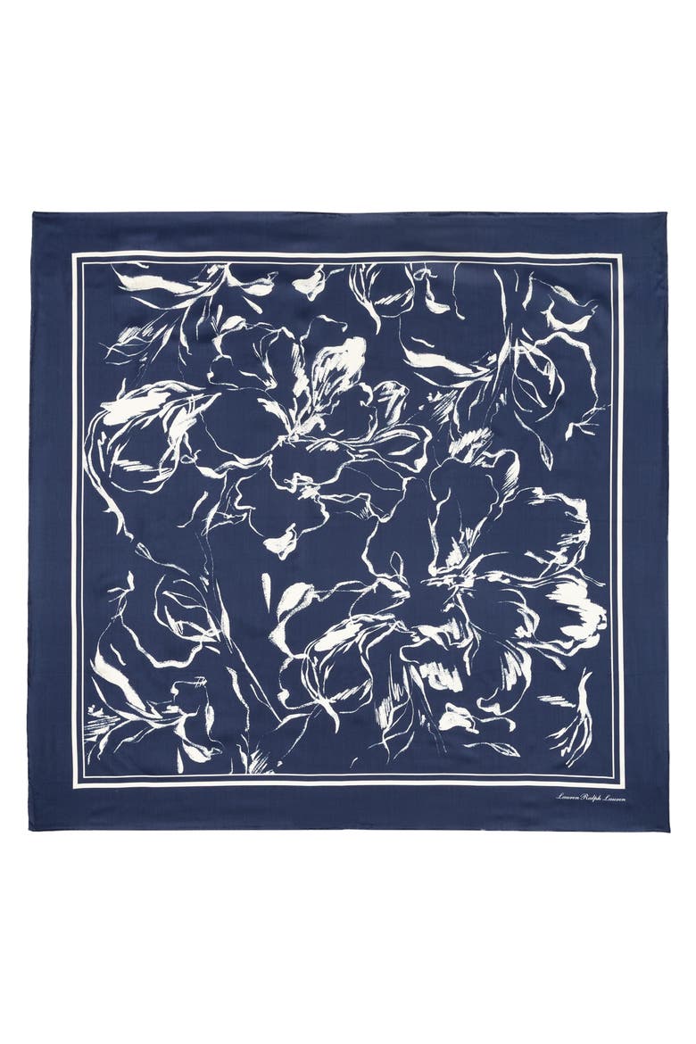 Artisitic Silk Square Scarf, Main, color, NAVY