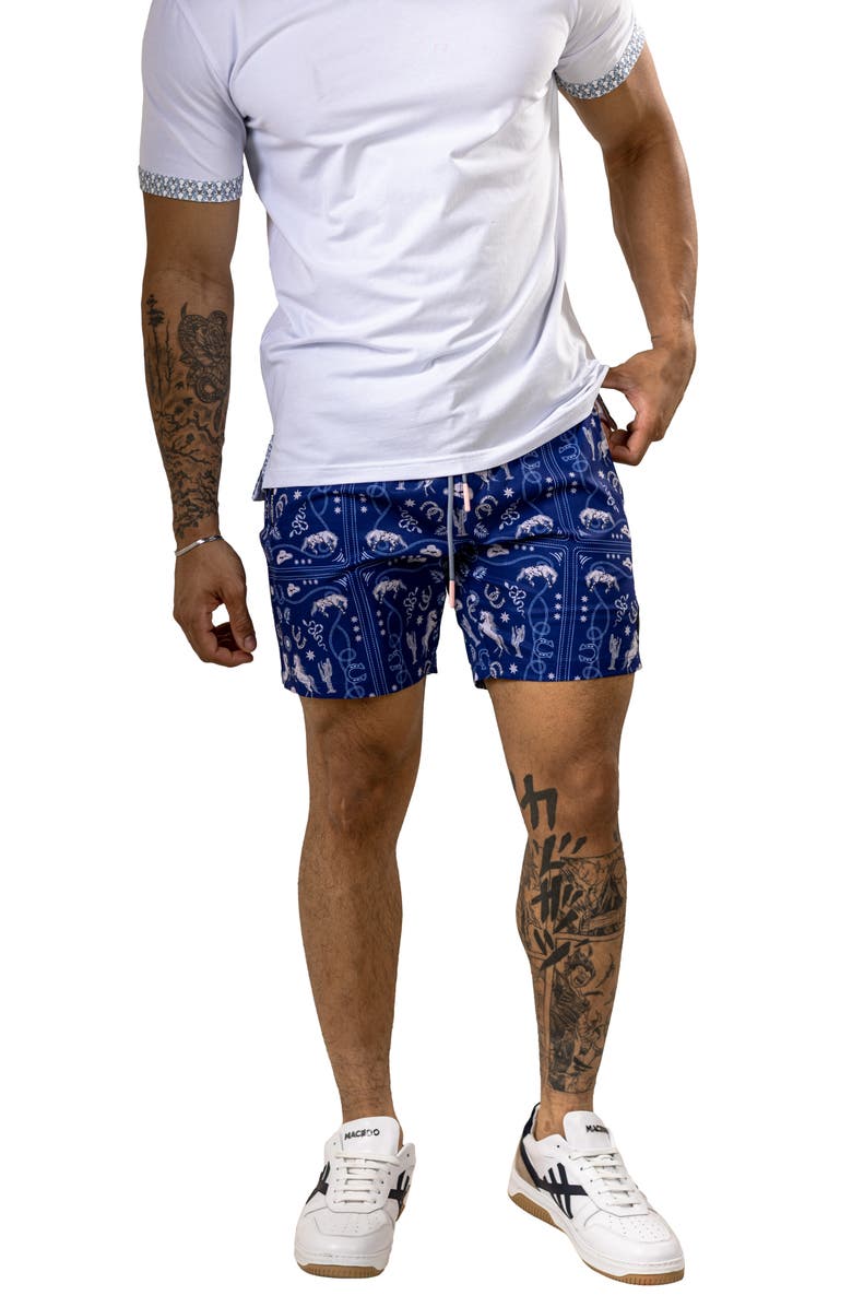 Maceoo Swim Marthyr Print Swim Trunks, Alternate, color, Blue