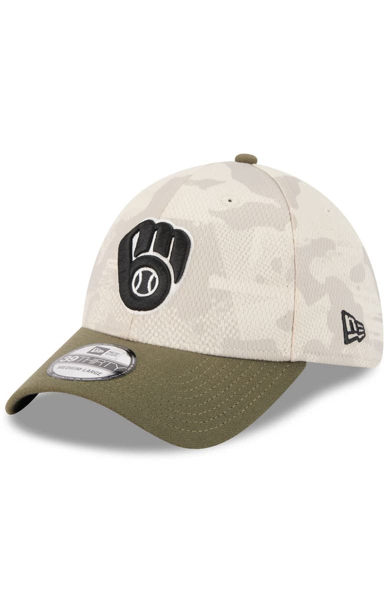 New Era Men's New Era Light Beige/Olive Milwaukee Brewers 2025 Armed Forces Day 39THIRTY Flex Hat, Alternate, color, Light Beige