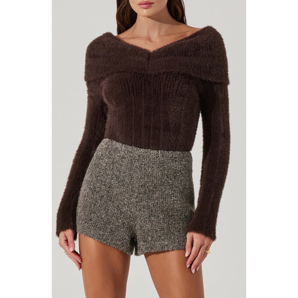 ASTR ASTR THE LABEL FUZZY OFF THE SHOULDER SWEATER