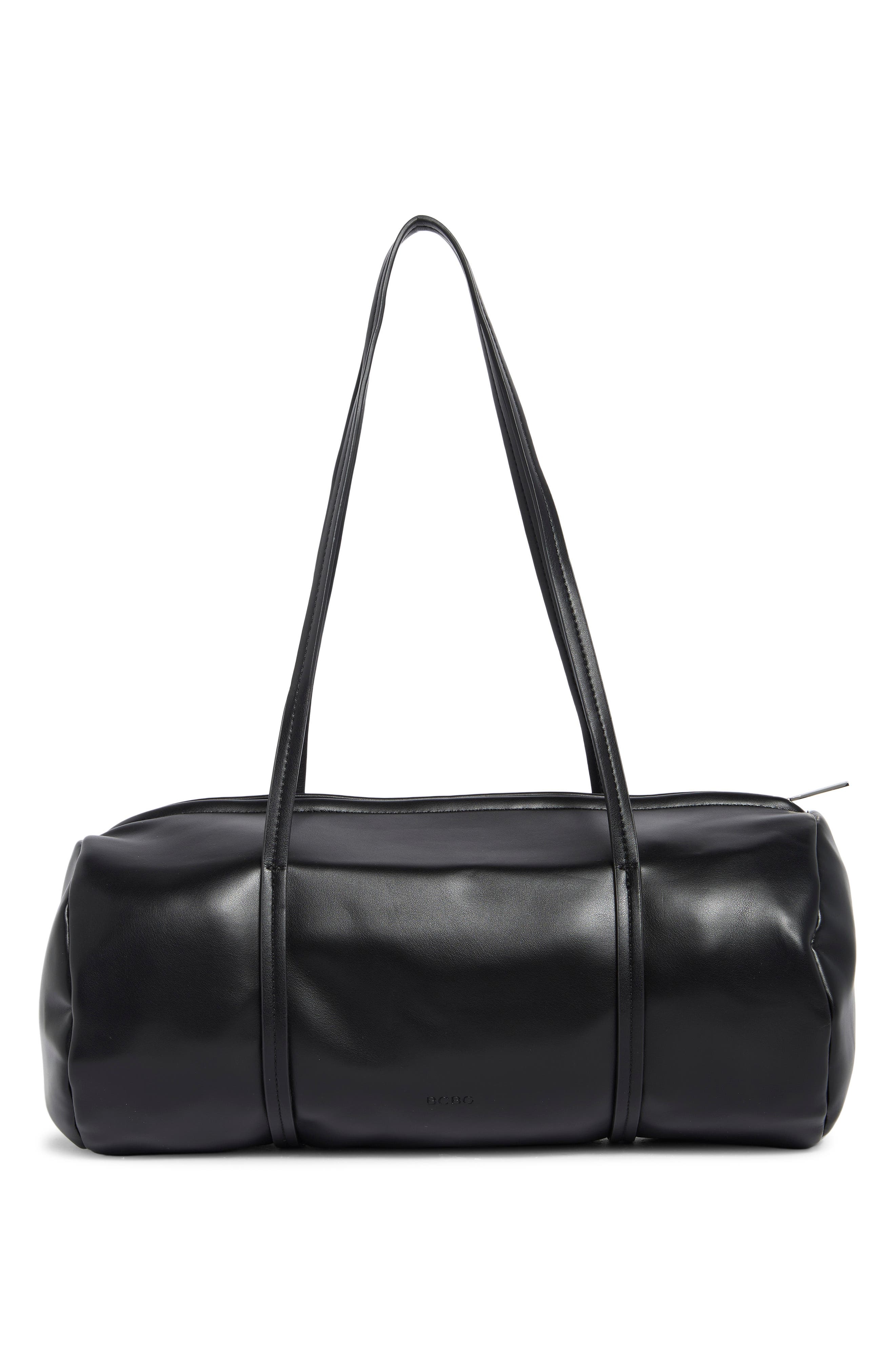 Faux Leather Barrel Bag, Alternate, color, BLACK