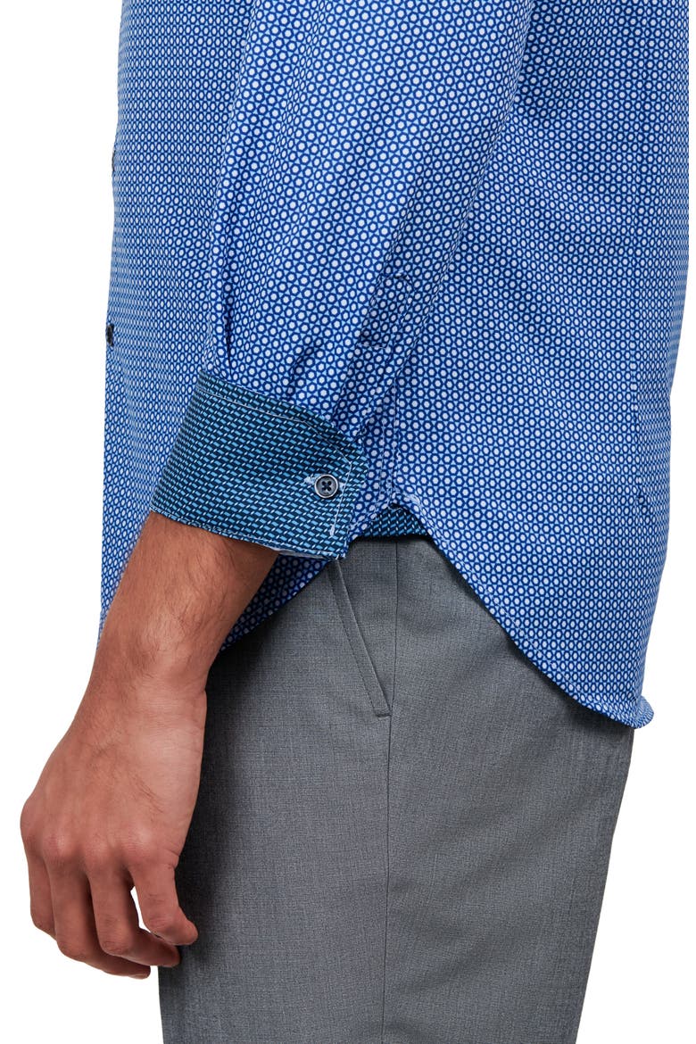 Dot Geo Print Stretch Performance Dress Shirt, Alternate, color, BLUE