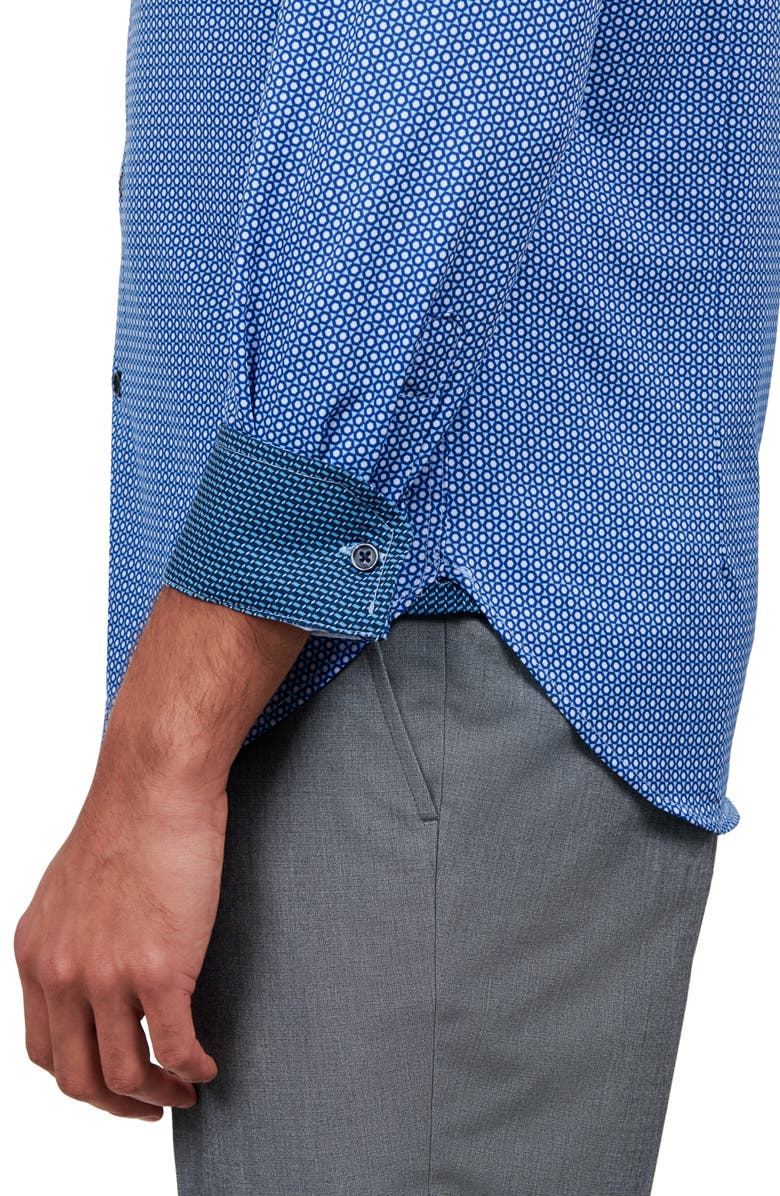 W.R.K Dot Geo Print Stretch Performance Dress Shirt, Alternate, color, Blue