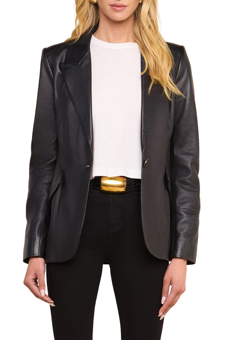 Chamberlain Leather Blazer, Main, color, BLACK