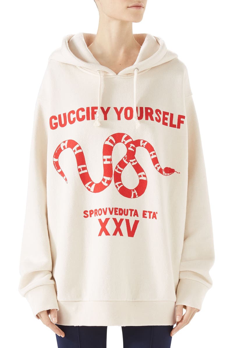 Gucci fy Yourself Snake Print Hooded Sweatshirt, Main, color,