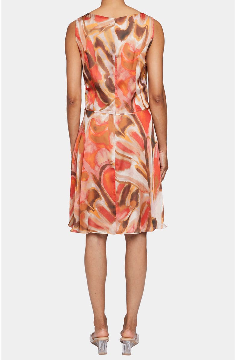 Santorelli EMMY Sleeveless Dress in Abstract Printed Georgette, Alternate, color, Syrup Brown