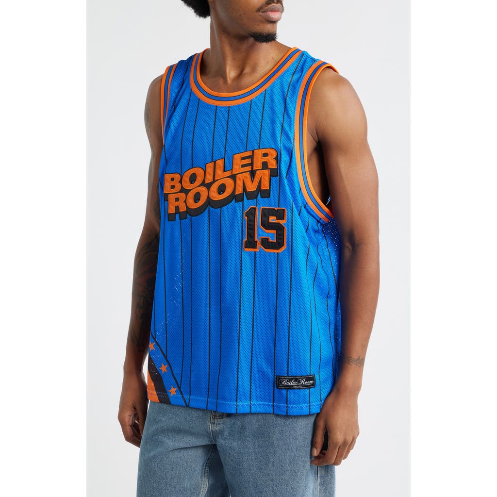 Boiler Room Graphic Mesh Basketball Jersey In Blue