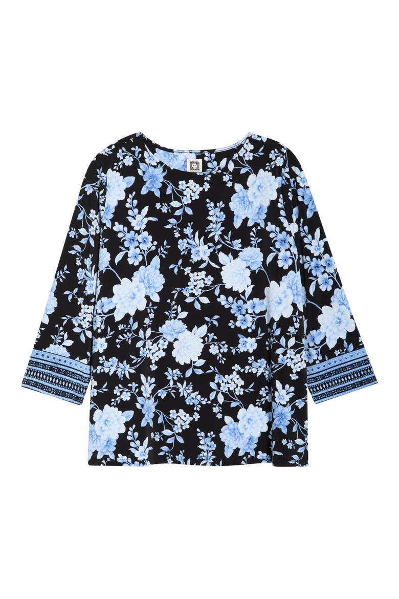 Floral Print Border Top, Alternate, color, ANNE BLACK MULTI
