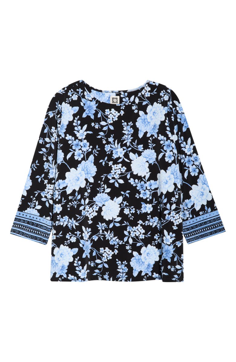 Anne Klein Floral Print Border Top, Alternate, color, Anne Black Multi