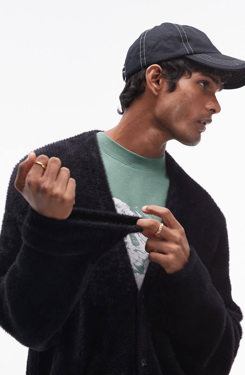 Topman Fluffy Cardigan, Alternate, color, Black