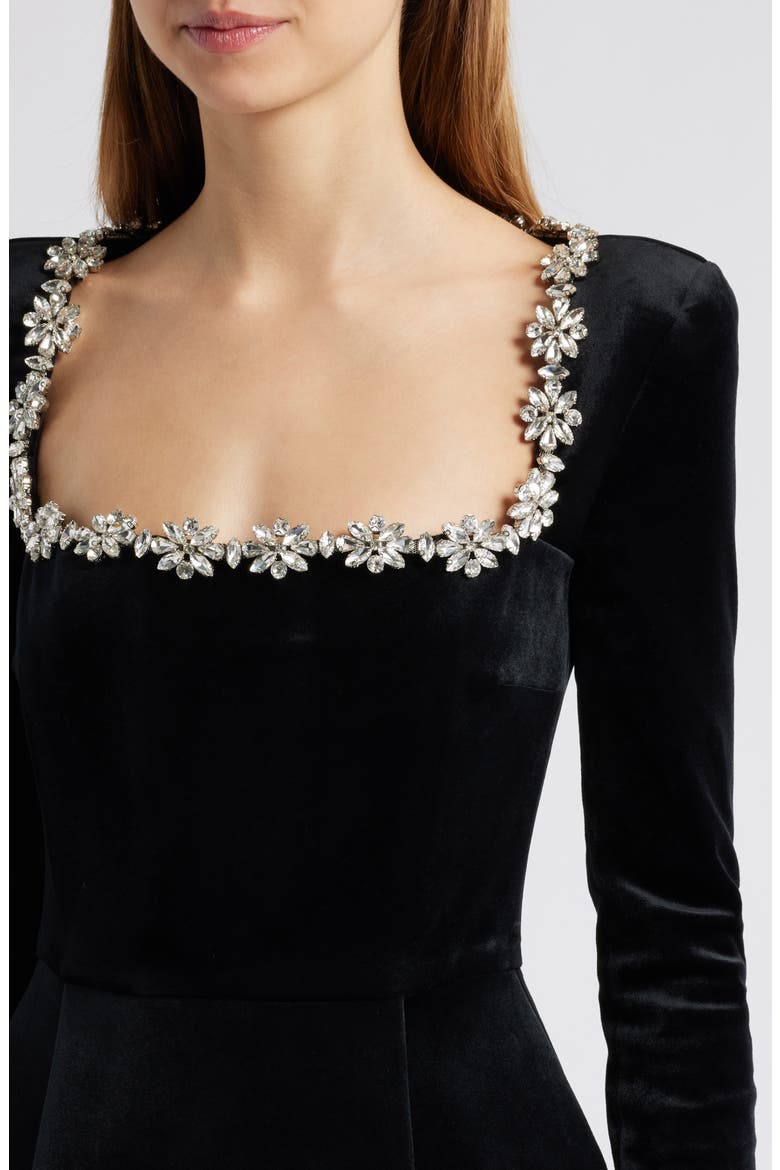 Kimberly Long Sleeve Embellished Velvet Minidress, Alternate, color, BLACK