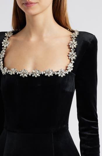 Kimberly Long Sleeve Embellished Velvet Minidress