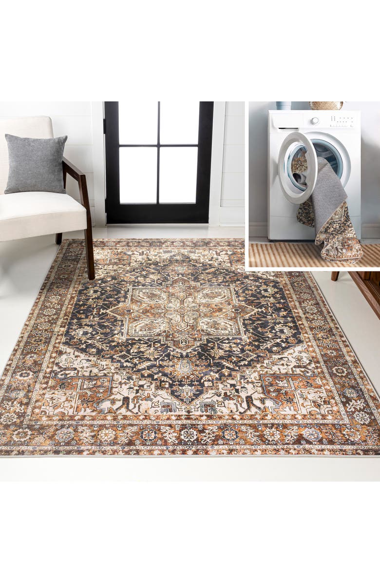 JONATHAN Y Chapell Chenille Traditional Medallion Machine-Washable Area Rug, Main, color, Black/Terra