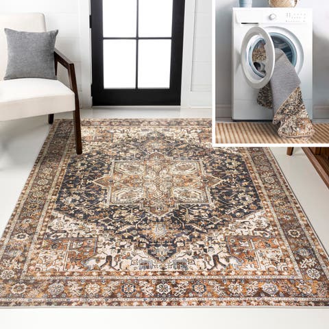 Chapell Chenille Traditional Medallion Machine-Washable Area Rug