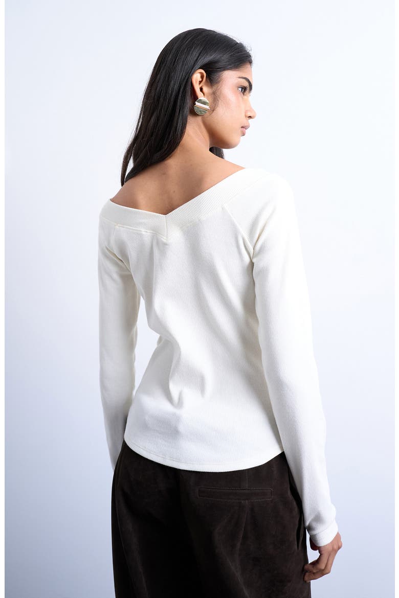 V-Neck Raglan Sleeve Long Sleeve Rib Knit Top, Alternate, color, IVORY