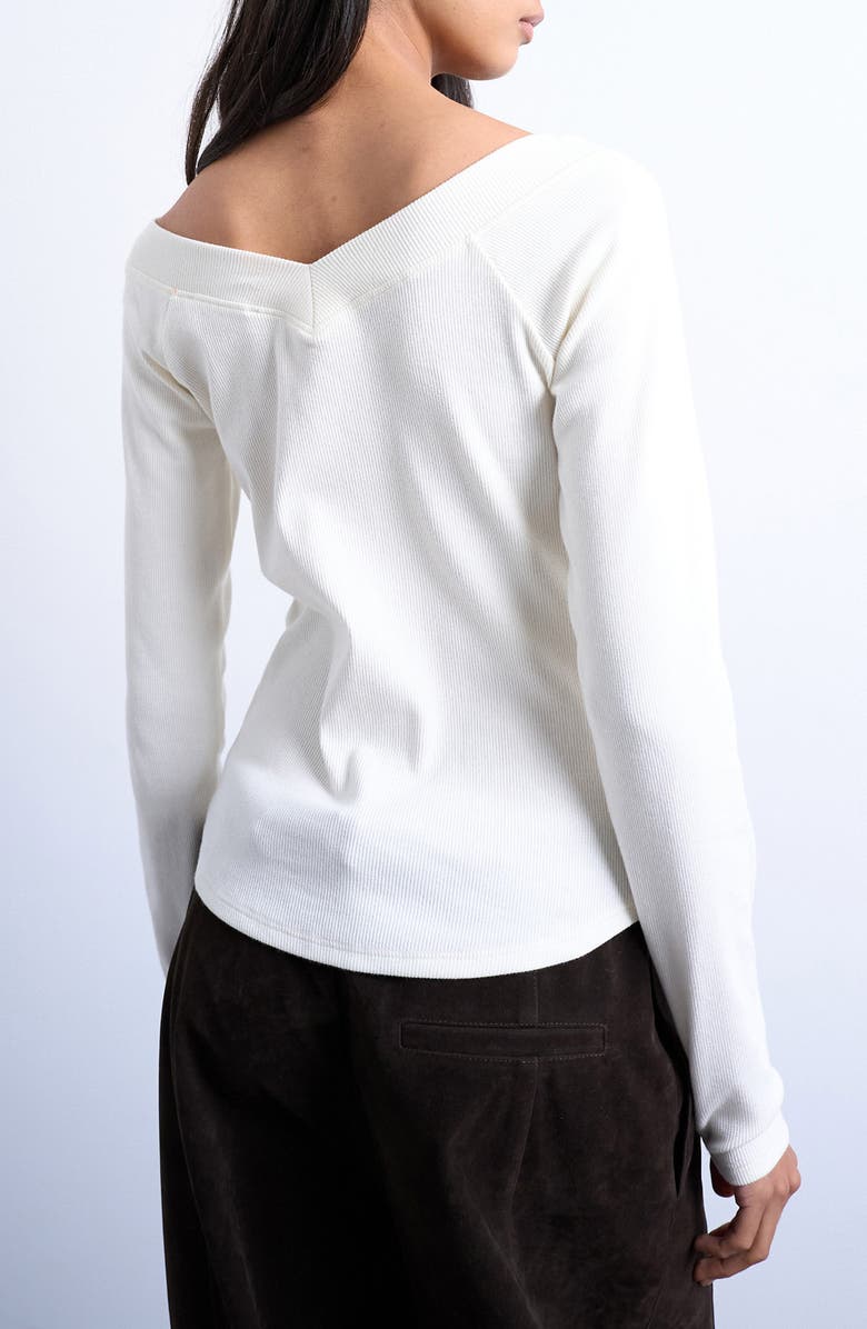 Topshop V-Neck Raglan Sleeve Long Sleeve Rib Knit Top, Alternate, color, Ivory