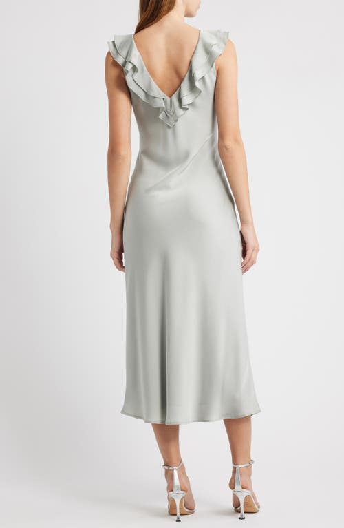 Wayf Lida Ruffle Cap Sleeve Satin Midi Dress In Gray