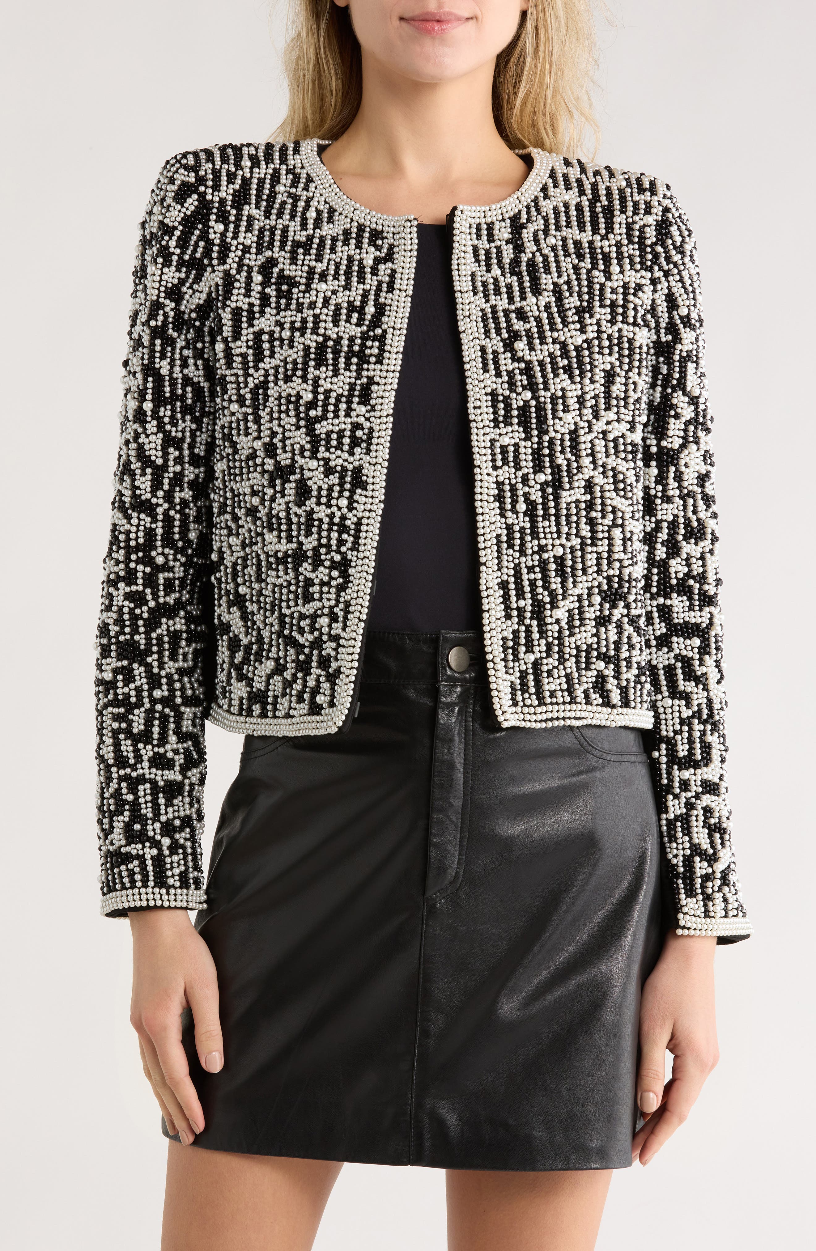 Alice + Olivia Kidman Pearly Beaded Boxy Crop Jacket