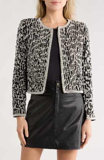 Alice + Olivia Kidman Pearly Beaded Boxy Crop Jacket