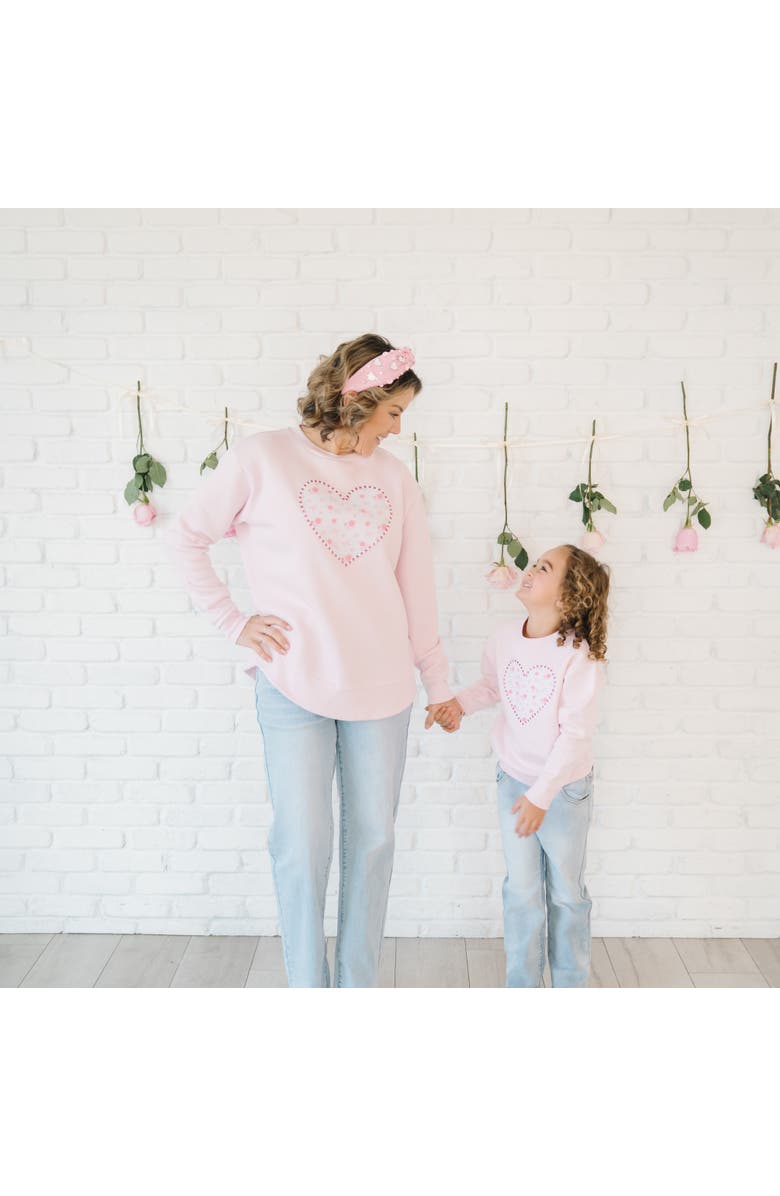 Sweet Wink Dainty Rose Pearl Heart Patch Women's Sweatshirt, Alternate, color, Ballet Pink