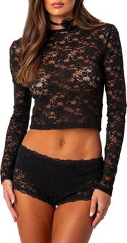 EDIKTED Estella Sheer Lace Crop Top