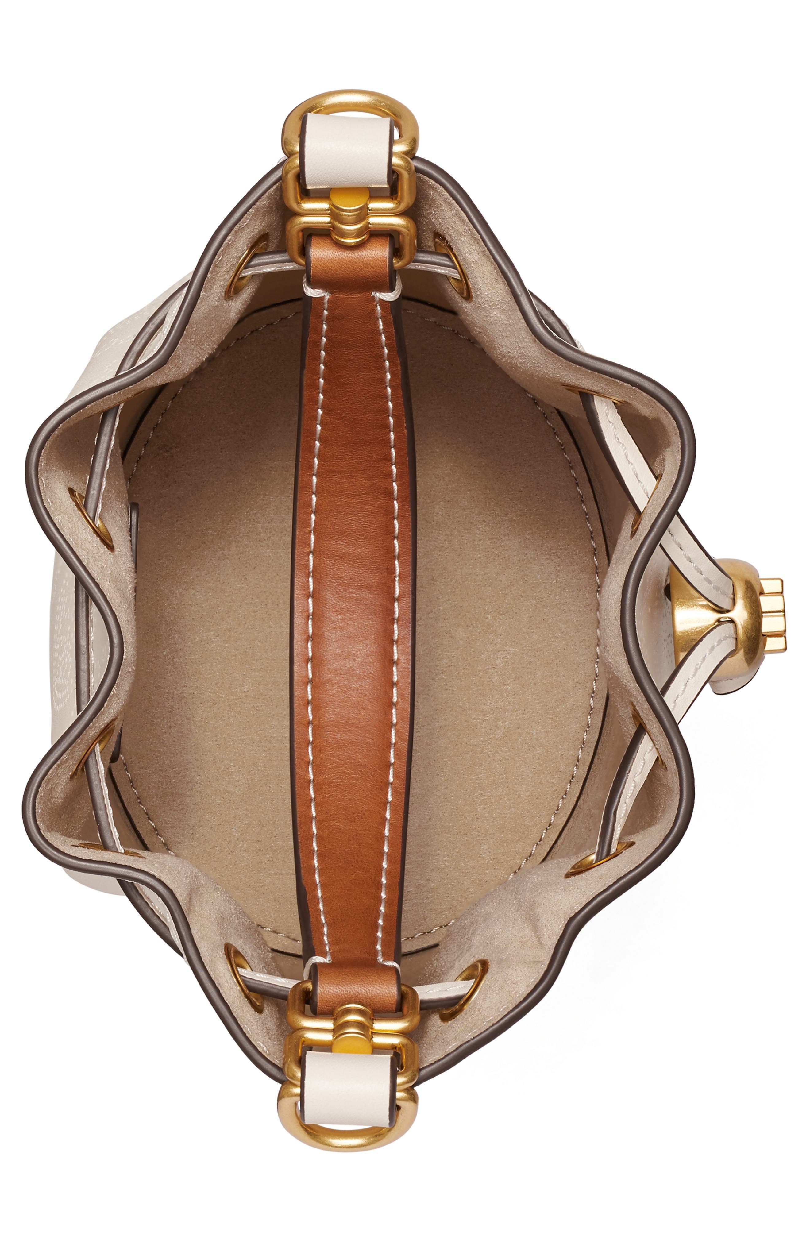 Tory Burch Mini T Monogram Perforated Leather Bucket Bag, Alternate, color, 