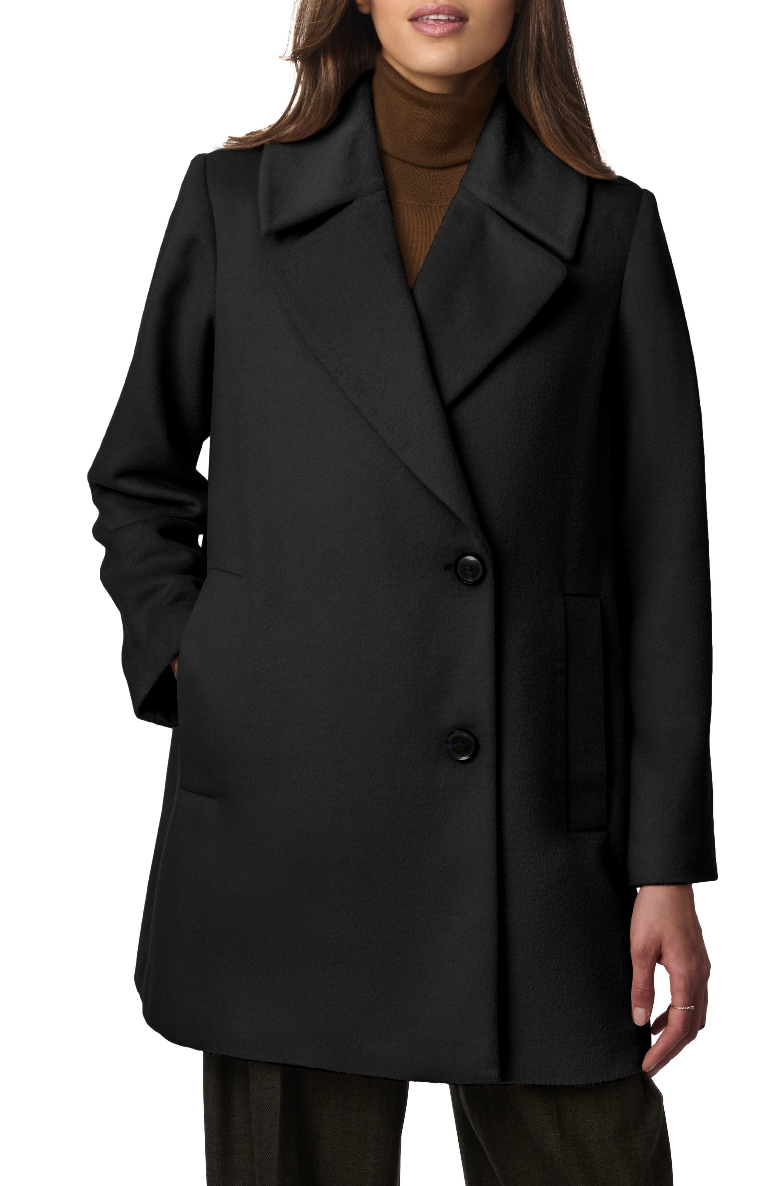 Bernardo Oversize Lapel Wool Blend Swing Coat