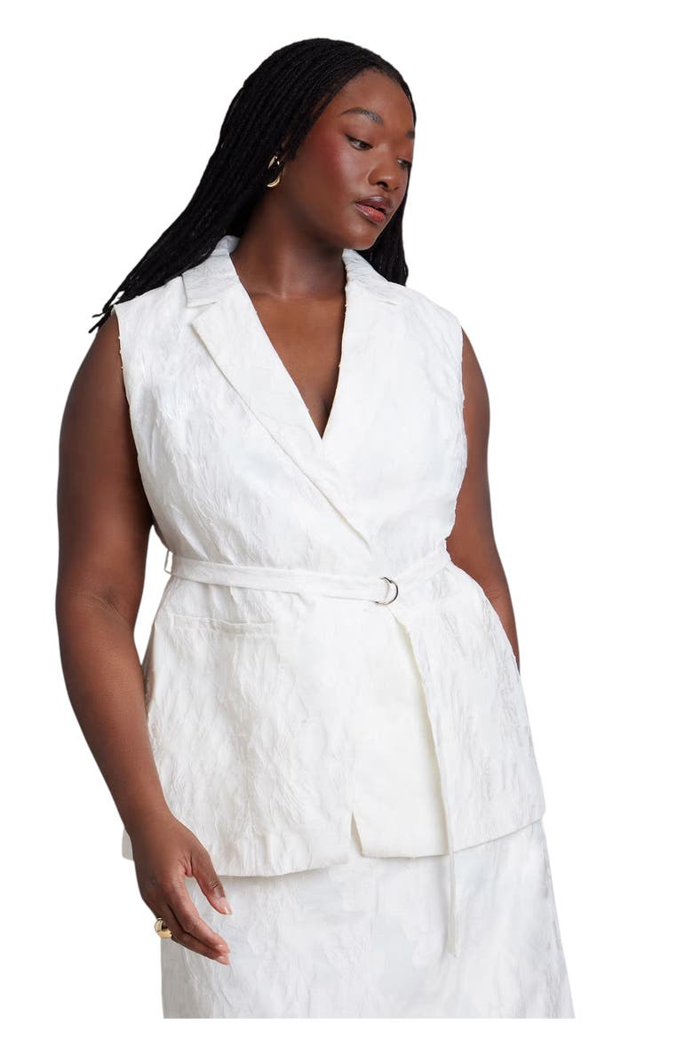 Floral Jacquard Belted Vest, Main, color, COCONUT MILK