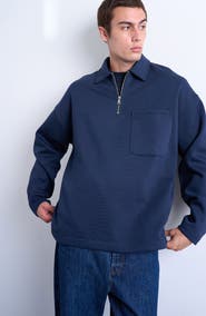 Topman Oversize Long Sleeve Quarter Zip Polo