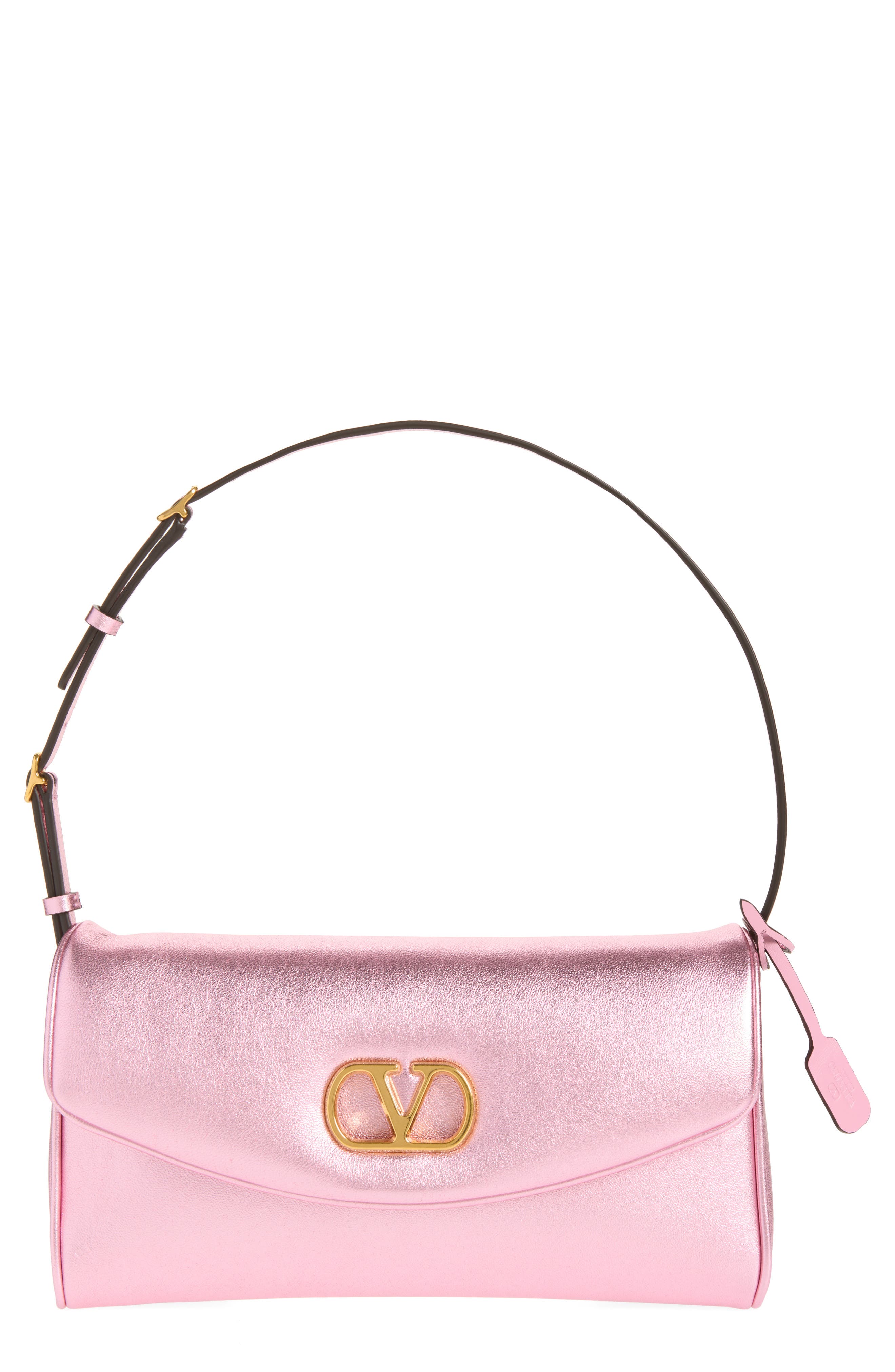 Small DeVain Metallic Leather Shoulder Bag, Main, color, DUSTY ROSE