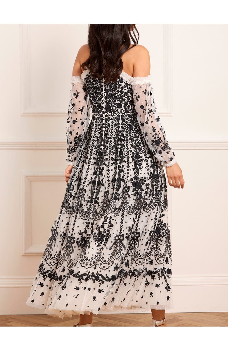 Needle & Thread Adeline Off-Shoulder Ankle Gown, Alternate, color, Cream/Graphite