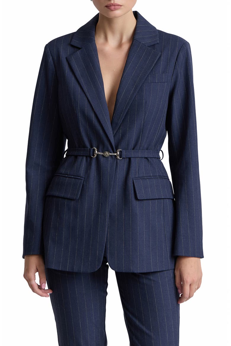 Pinstripe Belted Blazer, Main, color, NAVY-WHITE