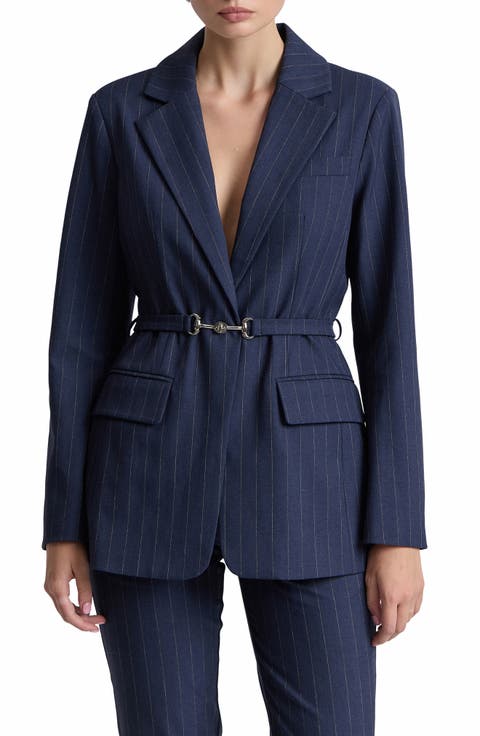 Pinstripe Belted Blazer