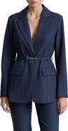 Avec Les Filles Pinstripe Belted Blazer