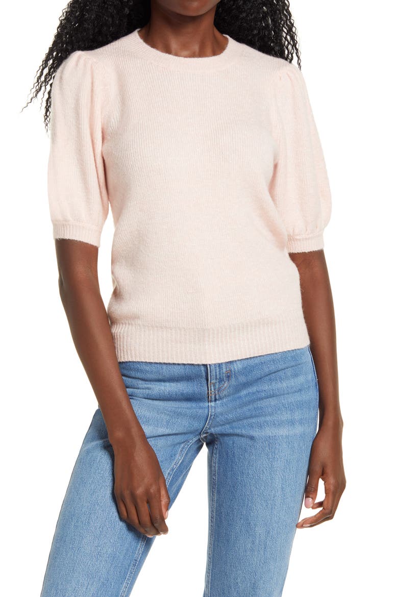 Lefile Puff Short Sleeve Ribbed Sweater, Main, color, CHINTZ ROSE