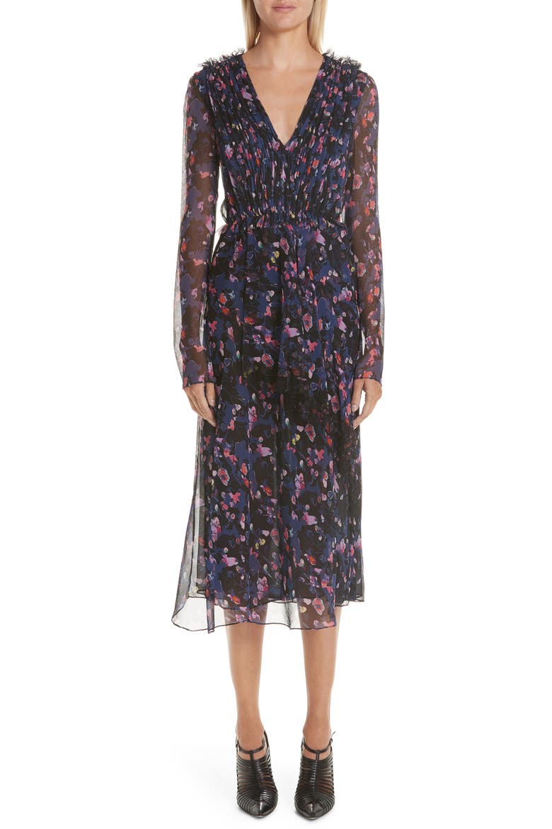 Collection Print Silk Chiffon Midi Dress, Main, color, BLACK MULTI